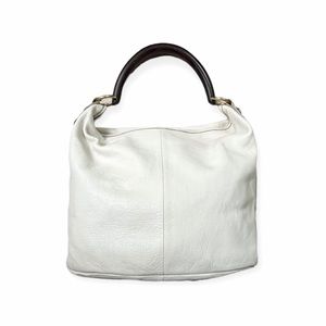 J. Crew Ivory/Bone Pebbled Leather Bucket Hobo Bag w/Wood Horn Handle